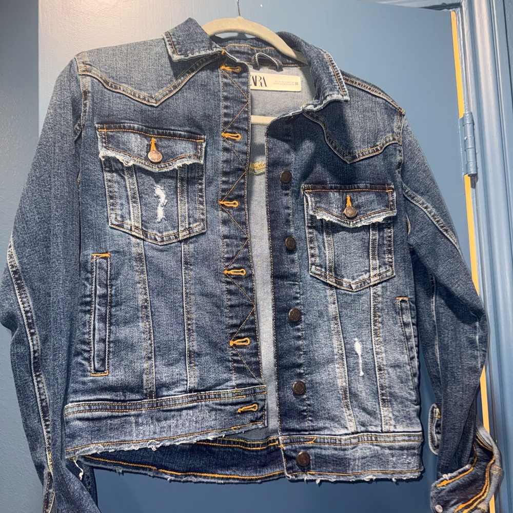 Zara Indigo Blue Denim Jacket with Contrast Stitching
